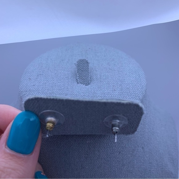 Two Tone White Faux Pearl Stud Earrings - Picture 7 of 7